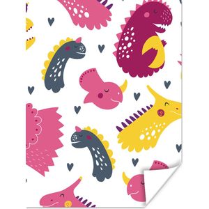 Poster kids - Dino - Patronen - Kind - Roze - Meisjes - Wanddecoratie meisjes - Decoratie voor kinderkamers - 90x120 cm - Slaapkamer decoratie