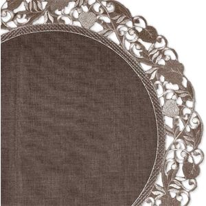 Tafelkleed Linnenlook Bruin met blaadjes - Rond 35 cm