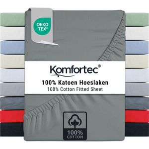 Komfortec Jersey Stretch Hoeslaken 180x200 cm - 30cm Matrasdikte- Rondom Elastiek - 100% Katoen - Grijs