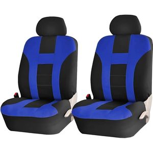 Autostoelhoezen voor de voorstoel, ademend, wasbaar, rekbaar polyester, autostoelbeschermers met afneembare hoofdsteunen, geschikt voor de meeste bestelwagens, vrachtwagens en SUV's (zwart/blauw)