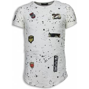 Paint Drops Army Shirt - Long Fit T-shirt Black Dotted - Wit