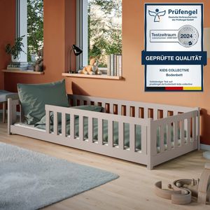 Kinderbed Vloerbed 80x160 cm Bed met matras, uitvalbescherming & lattenbodem Montessoribed Kinderledikant Jeugdbed Eenpersoonsbed optioneel met matras | wit massief grenenhout jongen meisje