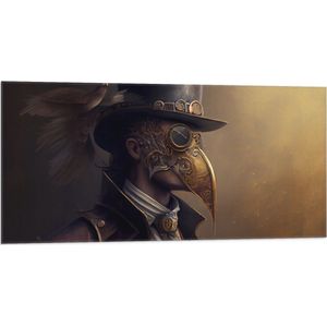 Vlag - Zijaanzicht van Man met Zwarte Hoed en Goud Masker - 100x50 cm Foto op Polyester Vlag