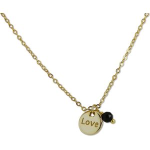 Silventi 9SIL-22327 Zilveren Ketting met Hangertje - Dames - 1 Zwart Agaat Kraaltje - 2,8 mm - Rondje - 7,8 mm Doorsnee - LOVE - Ankerschakel - 40 + 5 cm - 1,3 mm - Zilver - Gold plated (Verguld/Goud op Zilver)