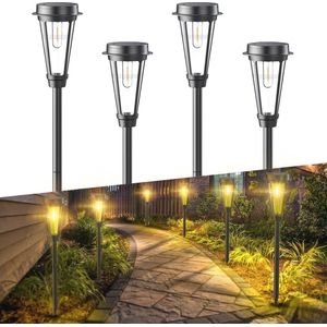 Solar Lampen voor Tuin en Buiten - 4-delige Verlichting met Warm Wit Licht en IP65 Waterdicht