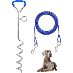 Kabel en paal voor hondenlijn, buiten, tuin en camping, voor middelgrote tot grote honden tot 125 lbs, 16"" paal, 32/30/25/20/16/15/10/6 ft trekkoord met duurzame veer en metalen haken voor buiten (6 ft)