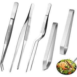 Ibenzoa® Set van 5 multifunctionele roestvrijstalen pincetten voor keuken en hobby