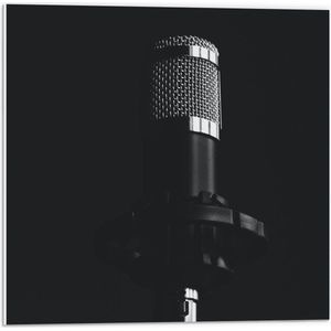 Forex - Zwarte Microfoon op Zwarte Achtergrond - 50x50cm Foto op Forex