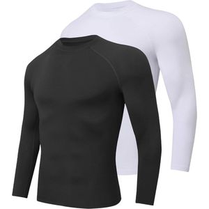Thermische T-shirts voor Heren, Lange Mouwen, Fleece Gevoerd, Sportcompressie, Basislaag voor Winter en Outdoor Activiteiten