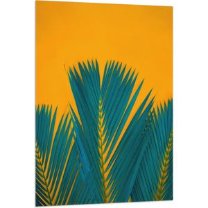 Vlag - Groene Palmbladeren tegen Okergele Achtergrond - 80x120 cm Foto op Polyester Vlag