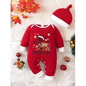 Kerst babykleding - maat: 0-3 maanden - eerste kerstpakje – rood - kerstkleding baby - kerst rendier ontwerp - lange mouwen romper voor jongens & meisjes- kerst – bijpassende muts – feestdagen – comfortabele babykleding – kerstcadeau - kerstkado