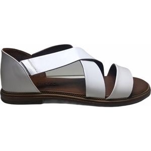 Manlisa elastiek platte lederen comfort sandalen S107-3023 wit mt 39