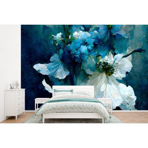 Bloemen - Boeket - Verf - Blauw - Behangpapier