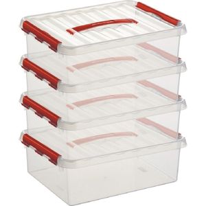 Sunware Q-Line opberg boxen/opbergdozen 10 liter 40 x 30 x 11 cm kunststof - A4 formaat opslagbox - Opbergbak kunststof transparant/rood