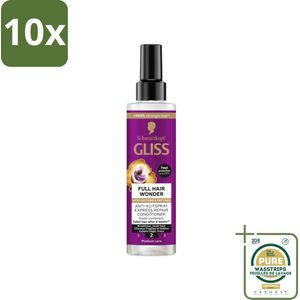 10 x Gliss - Anti-Klit Spray Full Hair Wonder - Voor Voller en Sterker Haar - 200 ml - Grootverpakking - Anti Klit Spray - Haarverlies - Haarbreuk - Voller Haar - Sterker Haar