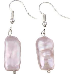Zoetwater parel oorbellen Pearl Rectangle Pink - oorhangers - echte parels - sterling zilver (925) - roze