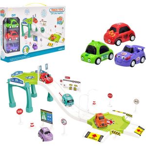 Playos® - Autobaan - Peuters - met 3 Auto's - Parkeergarage - Auto Speelgoed - Racebaan - Car Track - Rollenspel Speelgoed