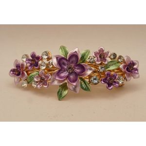 Haarclip bloemen paars met groen bladeren - bloemen haarclip volwassen - stevige haarclips - haarclip bloemen metaal - dames haarclip - vrouwen haarclip - haarclip voor staart - haarclip bloempjes - zomers haarclip - leuke haarclips volwassen vrouw