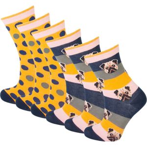 6 Paar meisjessokken - Dogs and Dots - Maat 19-22