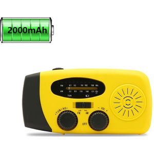Colorful Sun® Noodradio op batterijen – Handmatig opwindbaar – Zonne-energie – Micro-USB – 2000mAh powerbank – AM/FM radio – LED zaklamp – SOS alarm – Voor noodsituaties – Geel