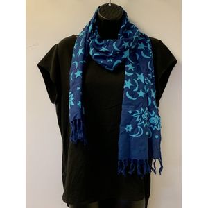 Leuke blauwe sjaal met sterren en maan patroon
