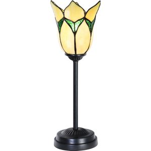 Art Deco Trade - Tiffany slanke tafellamp zwart met Lovely Flower Yellow