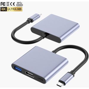 USB C naar HDMI Adapter - 3 in 1 - 4K HDMI - USB 3.0 - USB-C Opladen -Geschikt voor macbook-windows en ook handheld apparaten Nintendo switch 2 rog ally steam deck.