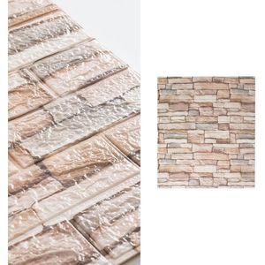 Vermeyen | Moderne Zelfklevende 3D Stenen Muur Sticker | Muur Behang | Plaktegel | Waterdicht | Zelfklevend Behang | 10 Stuks | Natuursteen Lichtbruin