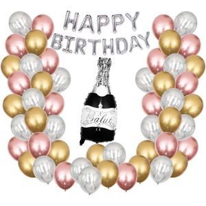56-delig Goud-Rose goud-zilver Ballonnen verjaardag set – Verjaardag Versiering - Decoratie voor jubileum - 16, 18, 21, 30, 40, 50, 60, 70 jaar - Geslaagd versiering - Vrijgezellenfeest - Geschikt voor Helium en Lucht