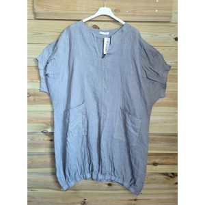 Comfortabele linnen jurk met zakken en raglan mouw , kleur KHAKI, maat 44