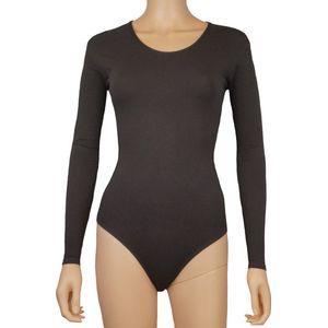 Dames katoenen body met lange mouw Bruin - maat L
