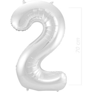 Ballon Cijfer 2 Jaar Zilver 70Cm Verjaardag Feestversiering Met Rietje
