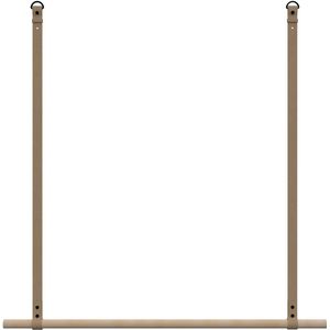 Kapstok/ kledingrek 100cm - aan leren banden - Handles and more® | TAUPE - stang: rondhout