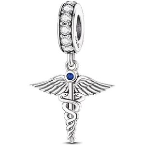 Zilveren Bedel Esculaap - Geneeskunde - Dokter - Bedelarmband - Sieraden - Romystones