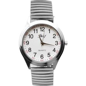 Fako® - Horloge - Rekband - Jhlf - Ø 40mm - Zilverkleurig - Wit