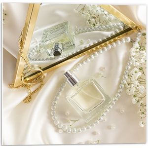 PVC Schuimplaat- Spiegel - Parfum - Ketting - Bloemen - 50x50 cm Foto op PVC Schuimplaat