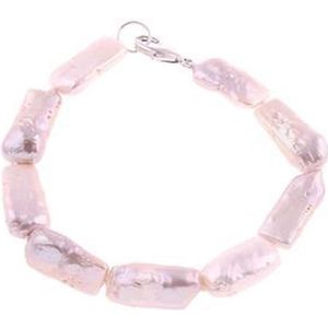 Zoetwaterparel armband Pearl Rectangle Pink - echte parels - sterling zilver (925) - handgeknoopt - roze - zilver