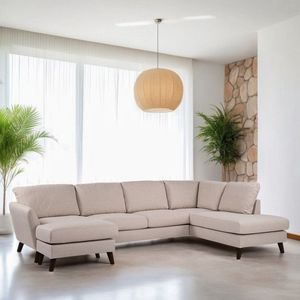 Dimehouse U-bank Ayla beige Zwart - Hoekbank rechts - Stof - Scandinavisch & Basic - 310 x 196 x 89 cm