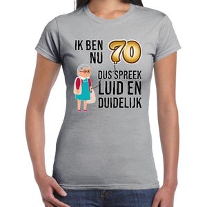 Bellatio Decorations Cadeau T-shirt dames - leeftijd 70 jaar - grijs - luid en duidelijk - verjaardagsfeest S