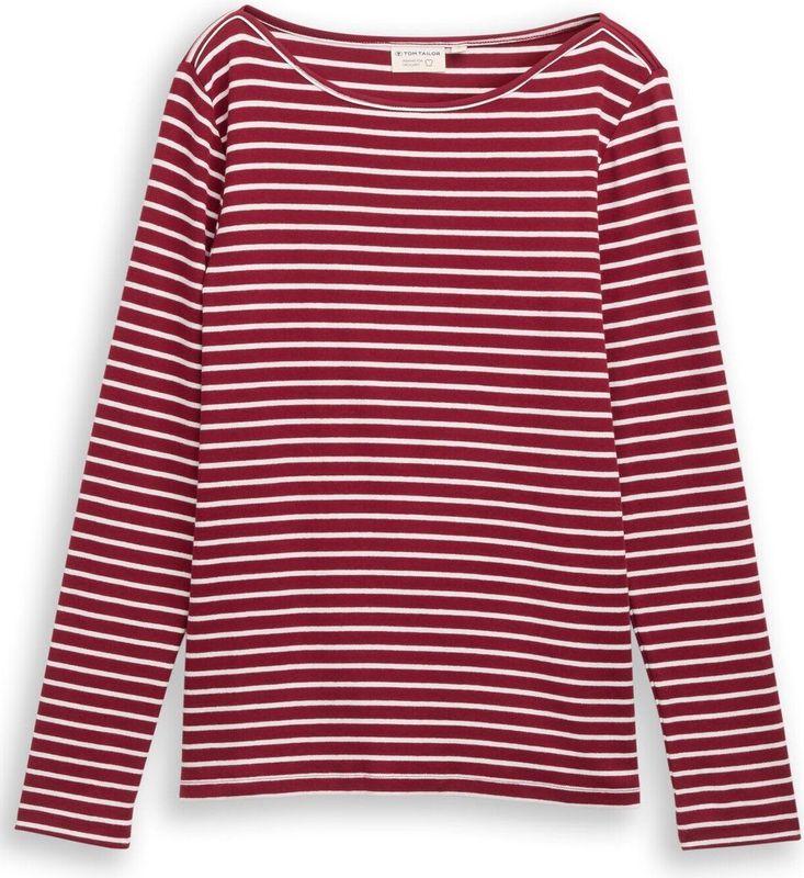 Tom Tailor - Shirt - Rood Offwhite Streepmotief - Lange Mouwen