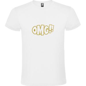 Wit t-shirt met tekst 'OMG!' (O my God) print Goud  size 3XL