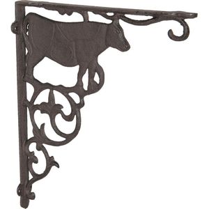 Clayre & Eef Hoekijzer 4*26*30 cm Bruin Ijzer Koe Plankdrager Hoekprofiel Balkdrager