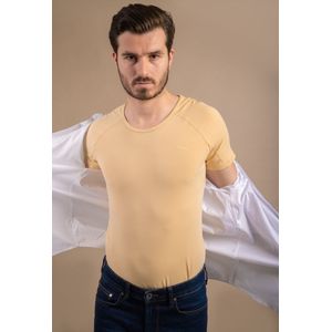Luxe Anti Zweet Shirt - Maat M - Blank/Beige - Huidskleurig Onderhemd Heren - Ozichtbaar ondershirt mannen - Ingenaaide Okselpads - Waterdicht Zweetshirt - Ademend Zweet Onderhemd - Zweet Absorberend Shirt