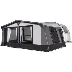 Campout Voortent Nova 300 – Zonneluifel – Zonwering – Caravan – Schroefloze Bevestiging – Inclusief Tochtstrook, Wielflap, Tentharingen, Ladderspanners en Opbergtas – YKK ritsen – Naadloos Dak – Omloopmaat 1001-1025 cm - Lichtgrijs
