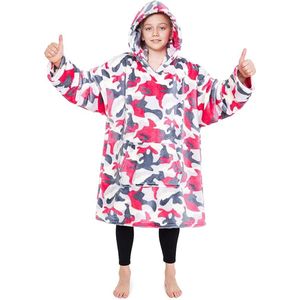 Deken hoodie kinderen fleece oversized hoodie meisjes - Roze camouflagekleuren