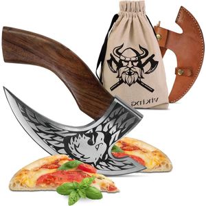 Pizza Cutter Axe Viking - High-quality knife with Viking motif and leather protection - ideal as medieval decoration or LARP gift - crib knife for pizza lovers
