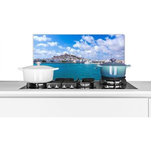 Spatscherm keuken 70x30 cm - Kookplaat achterwand Jachthaven op Ibiza - Muurbeschermer - Spatwand fornuis - Hoogwaardig aluminium
