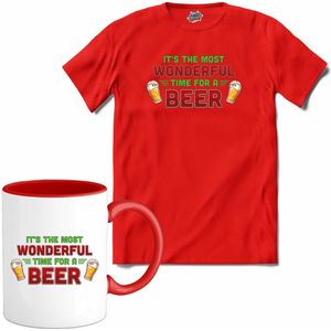 It's the most wonderful time for a beer - foute bier kersttrui - T-Shirt met mok - Meisjes - Rood - Maat 12 jaar
