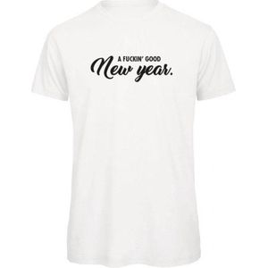 Kerst t-shirt wit XXL - A fuckin' good new year - zwart - soBAD. | Kleding | T-shirt unisex | T-shirt mannen | T-shirt dames | Kerst | Oud&nieuw | Nieuwjaar | glitter