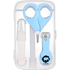 LuukyBB - Baby Blauwe Set 4 Stuks - Nagelvijl Nagelknipper Nagelschaartje - Complete Manicure Blauw Kraamzorg Kraamweek Nagelverzorgingsset - Nagelverzorging Baby Peuters Kind Nagelset - Nagel Schaar Knipper Vijl Glas Zand Zandvijl Nagels Duim Vijlen